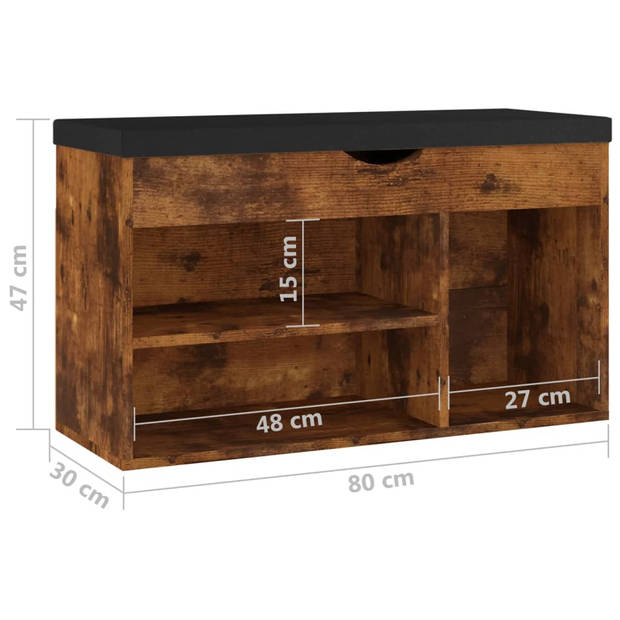 The Living Store Schoenenbank Gerookt Eiken - 80 x 30 x 47 cm - Met Kussen