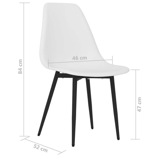 The Living Store Eetkamerstoelen Minimalistisch - Set van 2 - Wit - PP en Gepoedercoat Metaal - 46x52x84 cm (BxDxH)