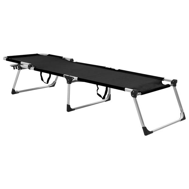 The Living Store Ligbed - Senior - Aluminium - Zwarte - 210x70x39.5 cm - Verstelbare rugleuning