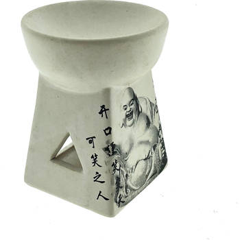 Boeddha geurbrander aromabrander voor geurolie of waxmelts - off-white keramiek - Rond - 8 x 8 x 10 cm