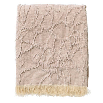 Dutch Decor - FLORINE - Plaid 140x180 cm - met ingeweven patroon - effen kleur met franjes - Pumice Stone - beige