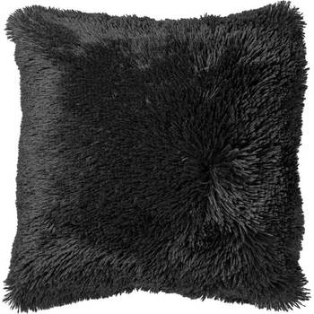 Dutch Decor - FLUFFY - Sierkussen 60x60 cm - superzacht - XL kussen - Raven - zwart