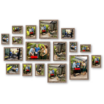 HAES DECO - Collage set 17 houten fotolijsten Paris bruin - SP001905-17
