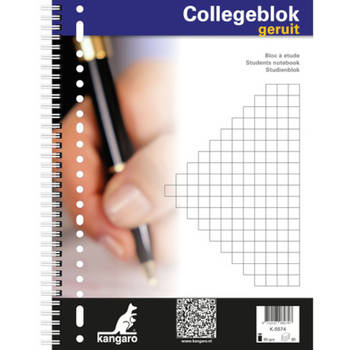 Kangaro collegeblok geruit zijspiraal A4 papier wit 80 pagina's