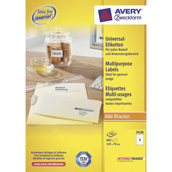 Etiket Avery ILK 105x70mm 100 vel 8 etiketten per vel wit