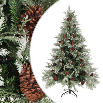vidaXL Kerstboom met dennenappels 150 cm PVC en PE groen en wit