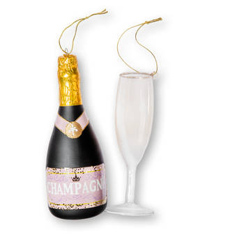 Kerstballen Cadeauset champagne, glas