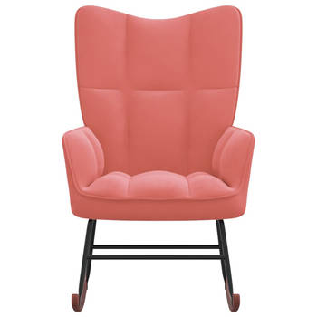 The Living Store Schommelfauteuil - Roze - 61 x 78 x 98 cm - Fluwelen bekleding - Lange schommelrails - Stabiel en