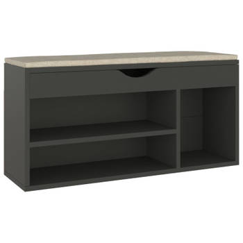 vidaXL Schoenenbank met kussen 104x30x49 cm bewerkt hout grijs