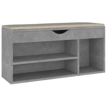 vidaXL Schoenenbank met kussen 104x30x49 cm bewerkt hout betongrijs