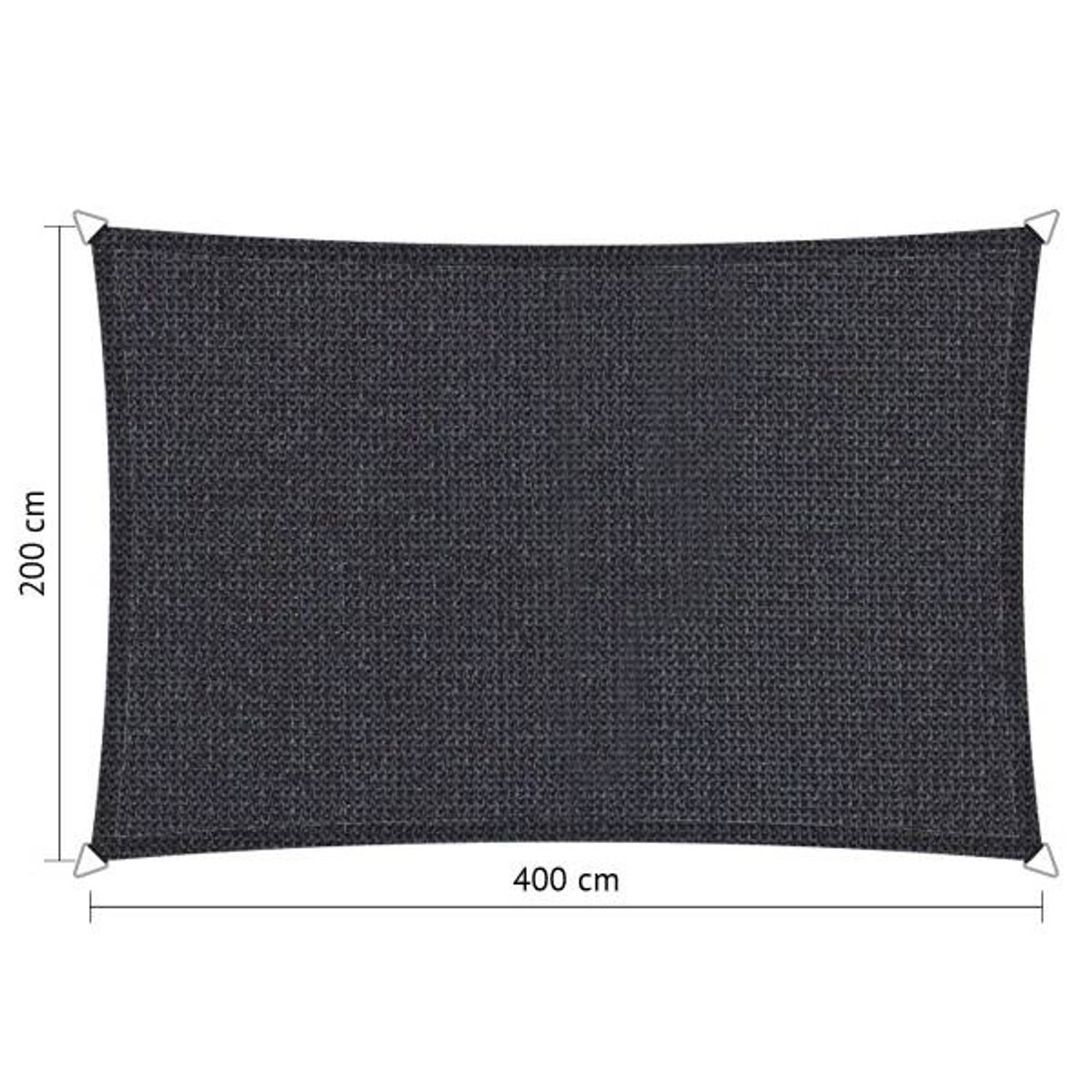 Compleet Pakket: Shadow Comfort Rechthoek 2x4m Duocolor Carbon Black Met Rvs Bevestigingsset En Buit