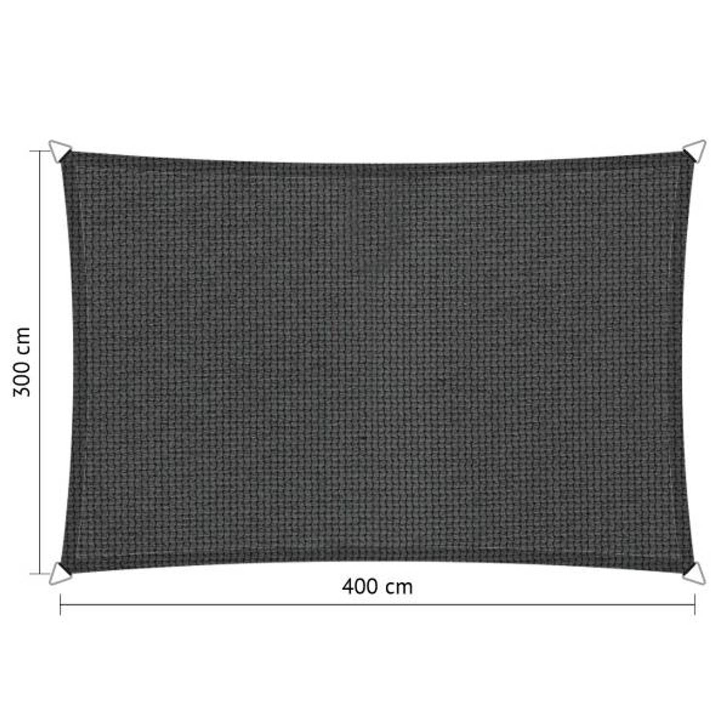 Compleet Pakket: Shadow Comfort Rechthoek 3x4m Duocolor Carbon Black Met Rvs Bevestigingsset En Buit