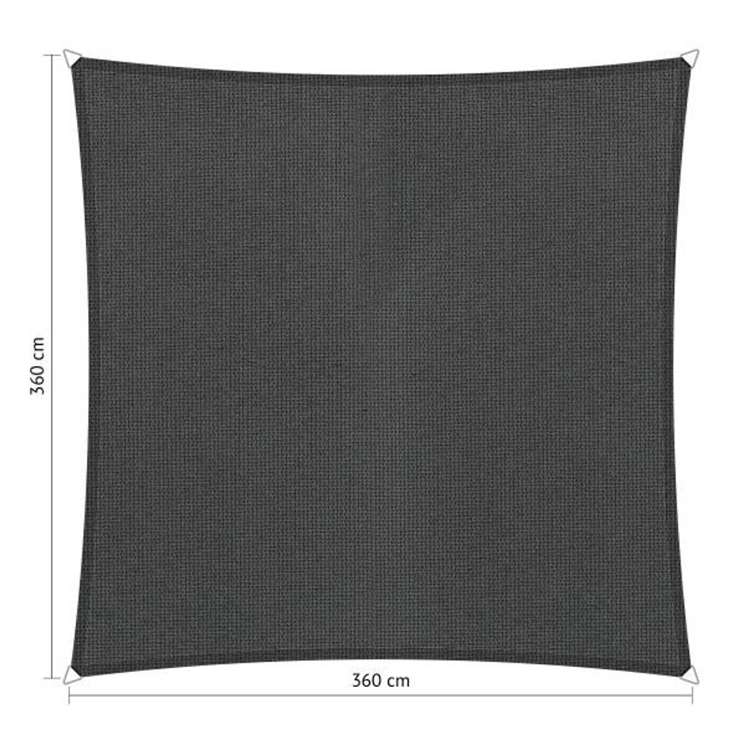 Compleet Pakket: Shadow Comfort Vierkant 3,6x3,6m Carbon Black Met Rvs Bevestigingsset En Buitendoek