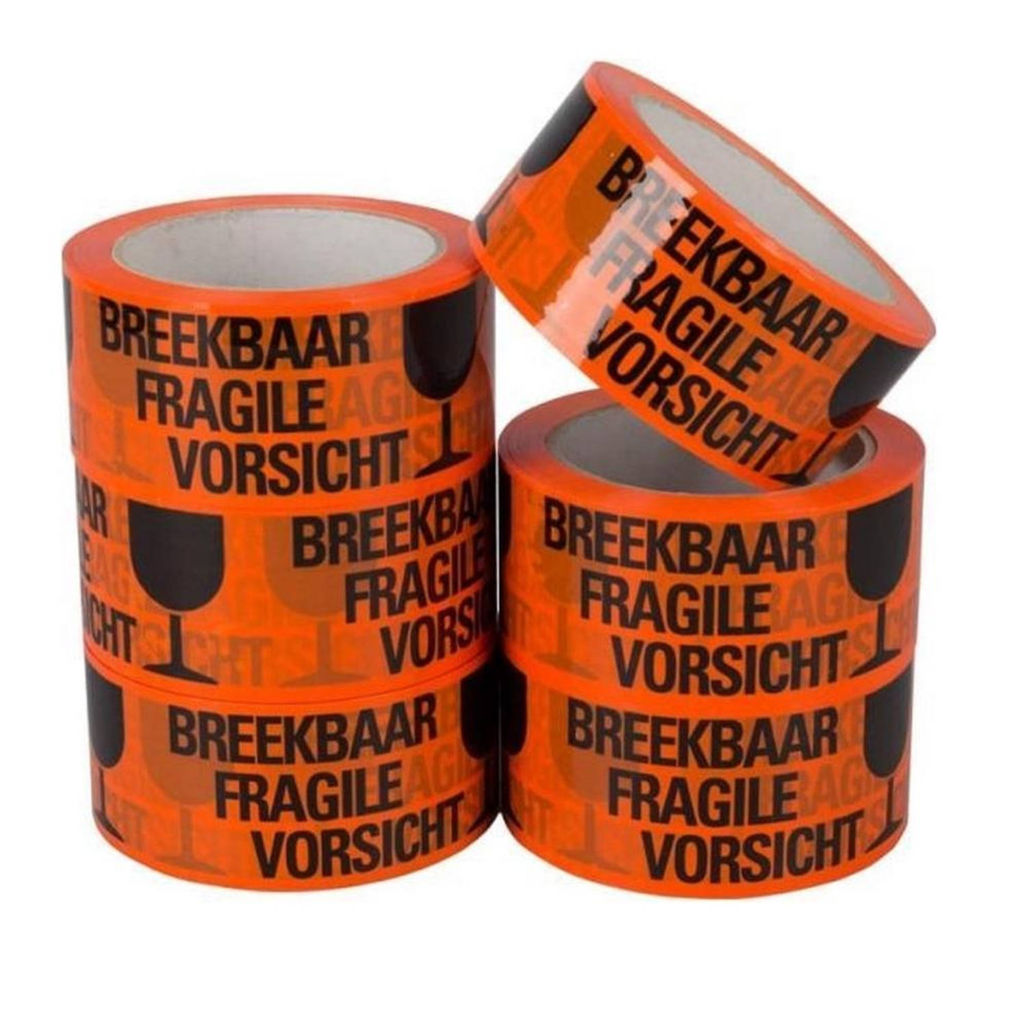 Waarschuwingstape - PP Acryl Tape - Breekbaar - 6 stuks - 50 mm x 60 meter