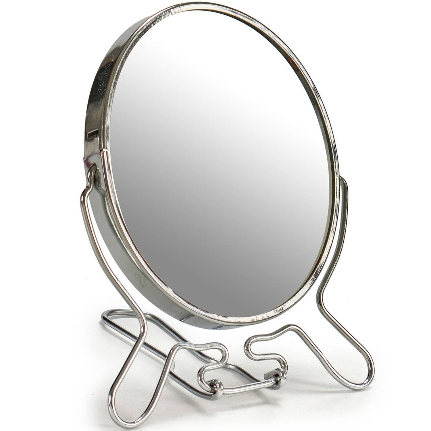 Zilveren make-up spiegel rond dubbelzijdig 15 x 13,5 cm - Make-up spiegeltjes