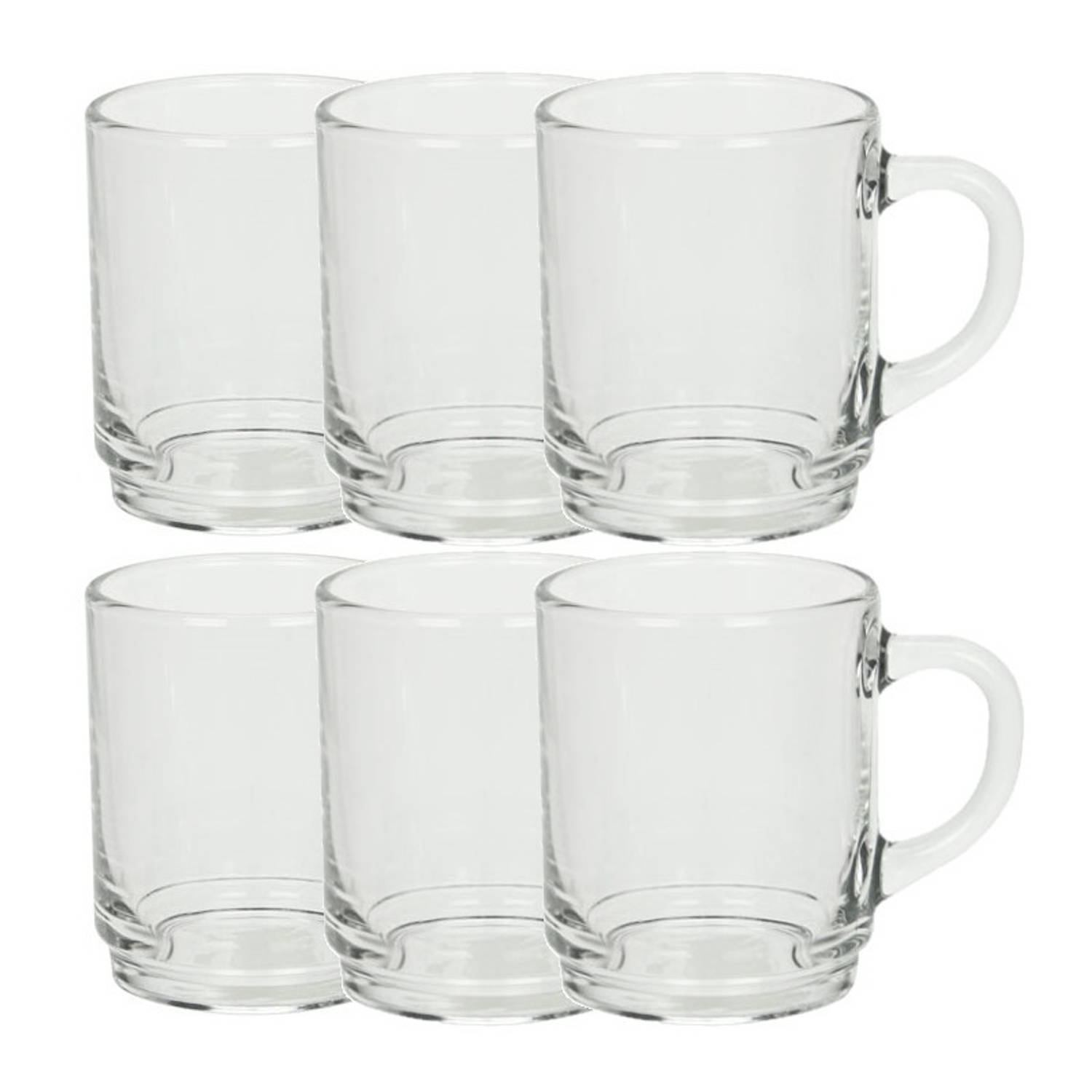 Set van 6x stuks theeglazen 250 ml van glas stabelbaar - Koffie- en theeglazen
