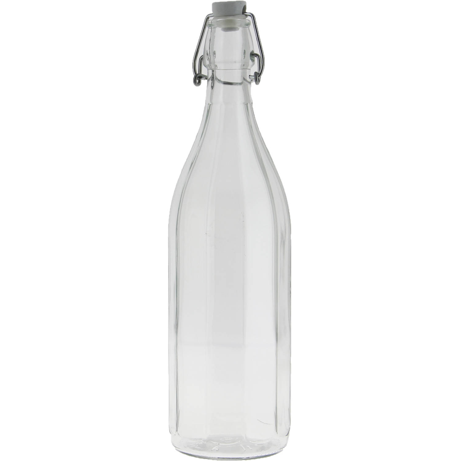 Glazen fles transparant met beugeldop van 1 liter/1000 ml - Drinkflessen
