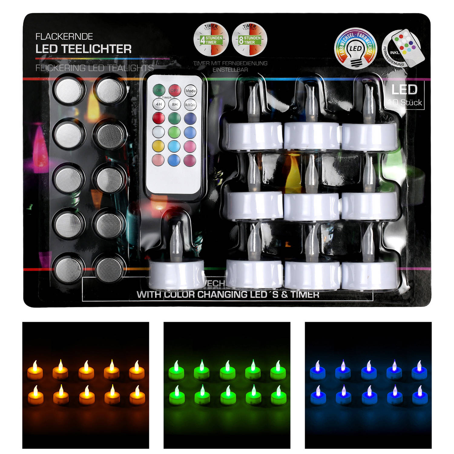 10x LED theelichtjes/waxinelichtjes multikleur 3,5 inclusief afstandsbediening - LED kaarsen |