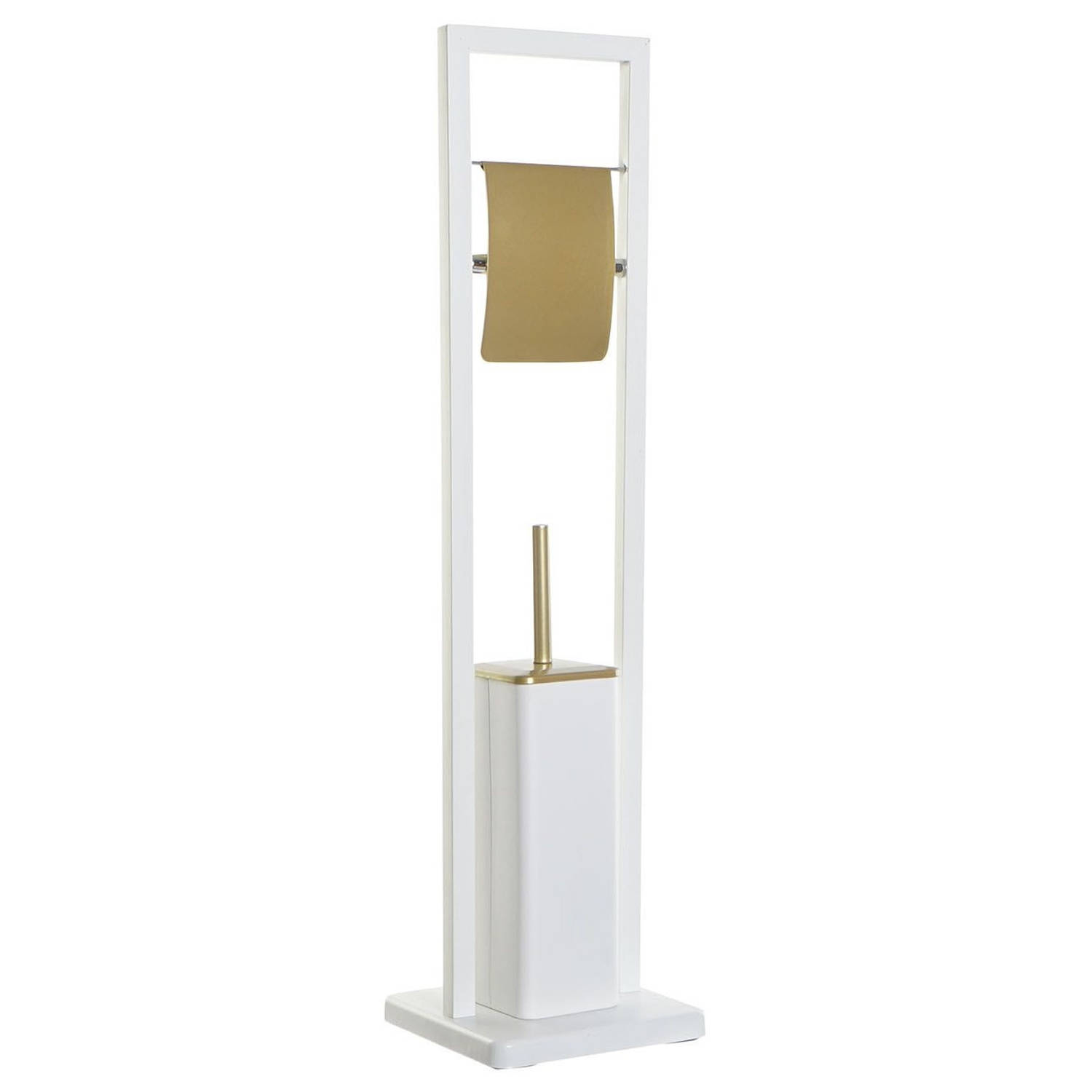 Toiletborstel Met Toiletrolhouder Wit-goud Metaal 80 Cm Toiletborstels
