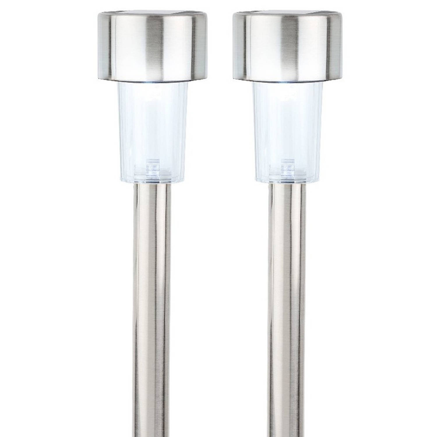 2x Buitenlampen/tuinlampen 36 cm RVS zilver op steker koel wit - Prikspotjes