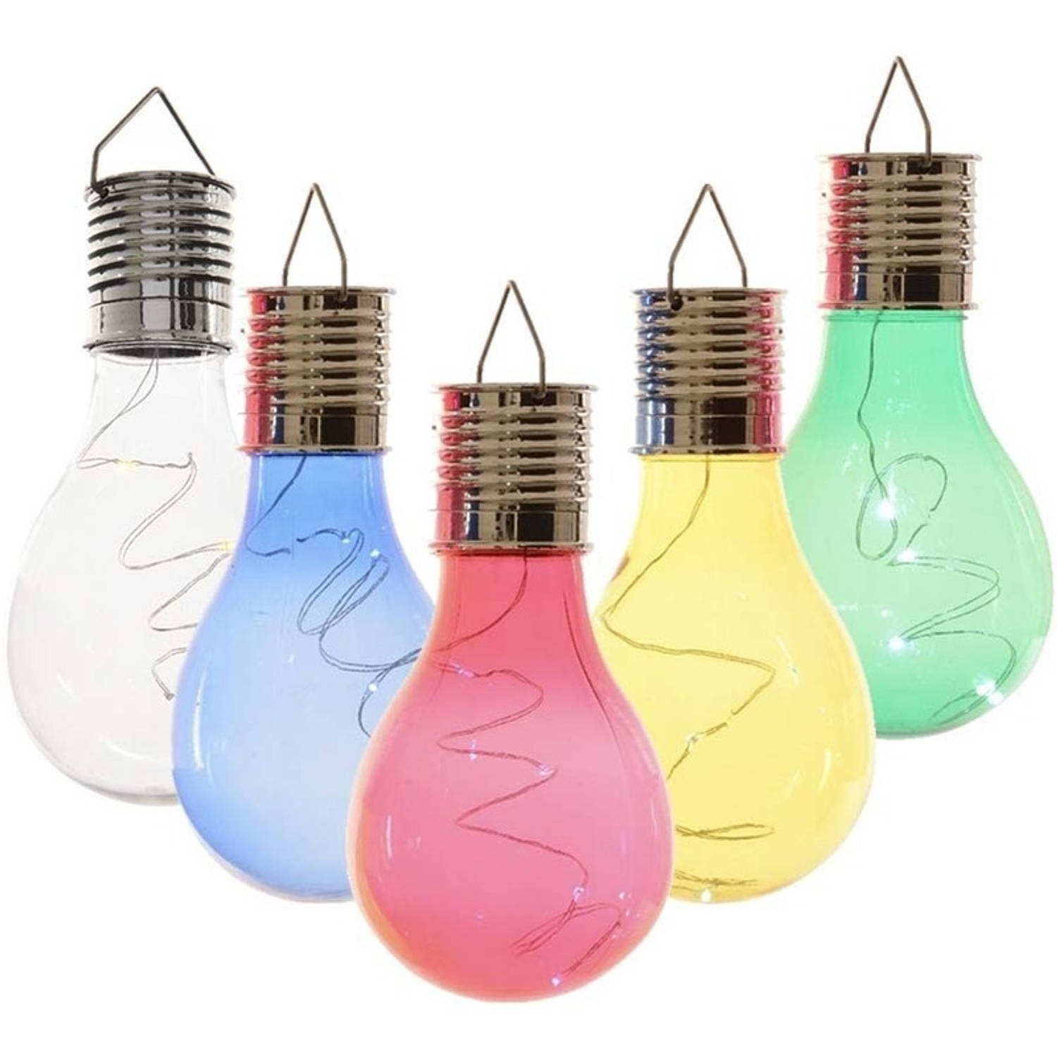 5x Buitenlampen-tuinlampen Lampbolletjes-peertjes 14 Cm Transparant-blauw-groen-geel-rood Buitenverl