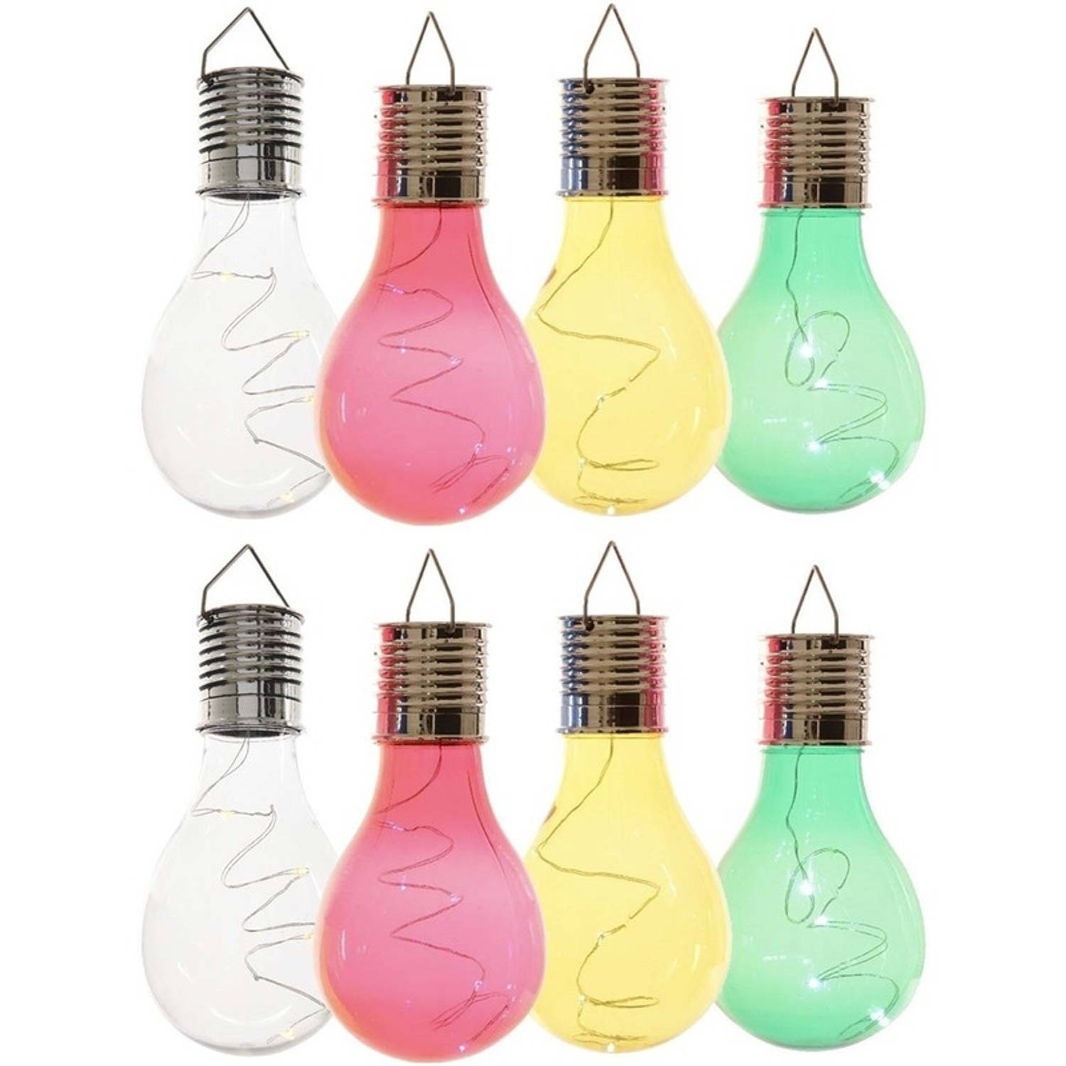 8x Buitenlampen/tuinlampen lampbolletjes/peertjes 14 cm transparant/groen/geel/rood - Buitenverlichting