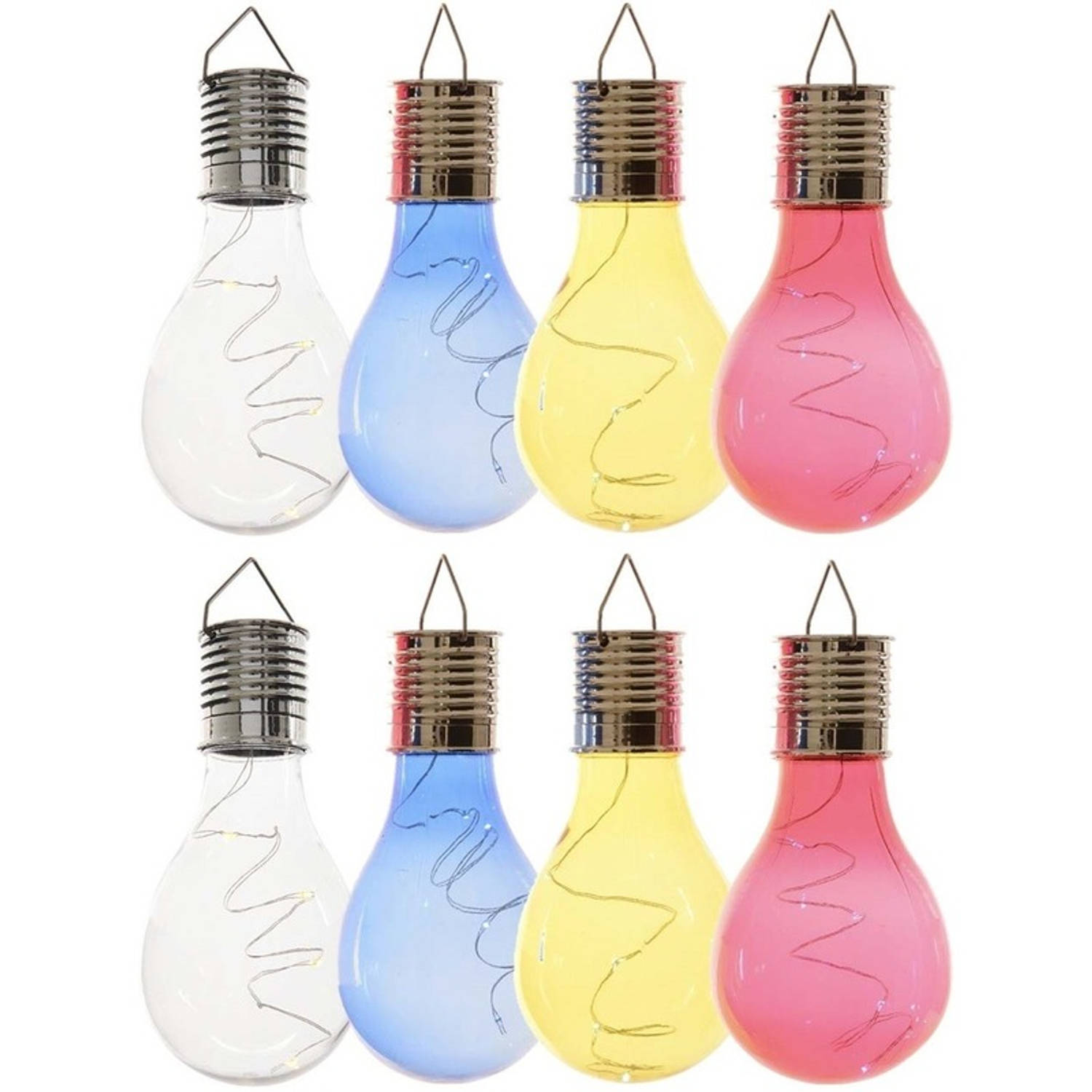 8x Buitenlampen-tuinlampen Lampbolletjes-peertjes 14 Cm Transparant-blauw-geel-rood Buitenverlichtin