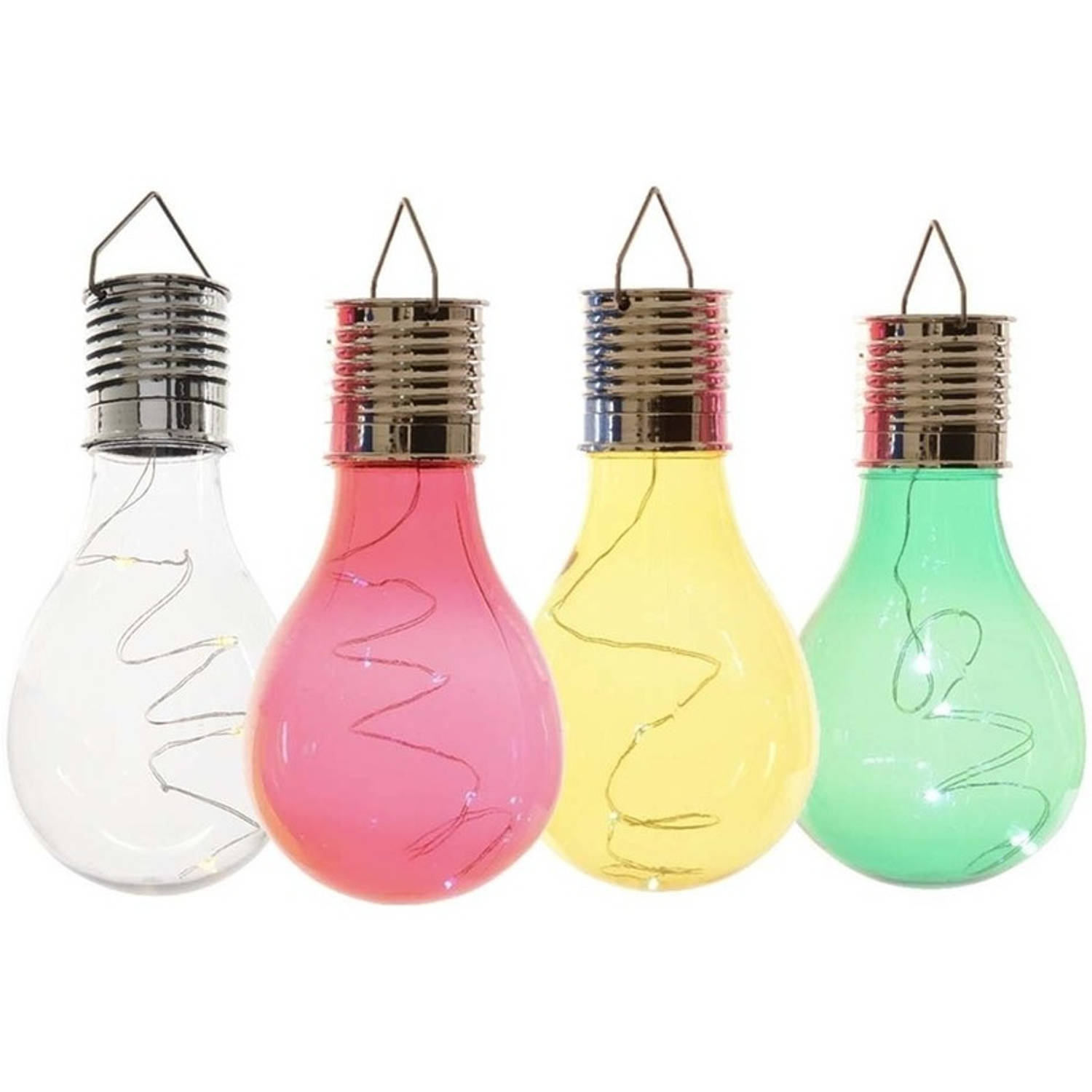 4x Buitenlampen-tuinlampen Lampbolletjes-peertjes 14 Cm Transparant-groen-geel-rood Buitenverlichtin