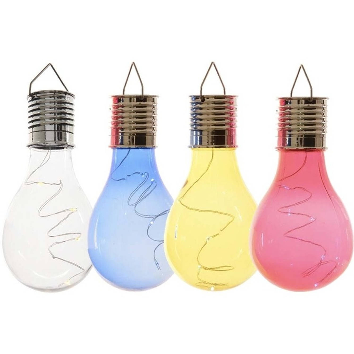 4x Buitenlampen-tuinlampen Lampbolletjes-peertjes 14 Cm Transparant-blauw-geel-rood Buitenverlichtin