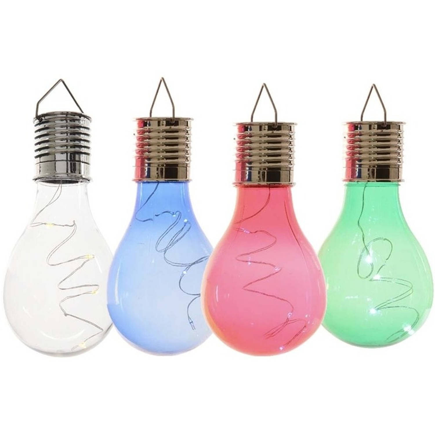 4x Buitenlampen/tuinlampen lampbolletjes/peertjes 14 cm transparant/blauw/groen/rood - Buitenverlichting