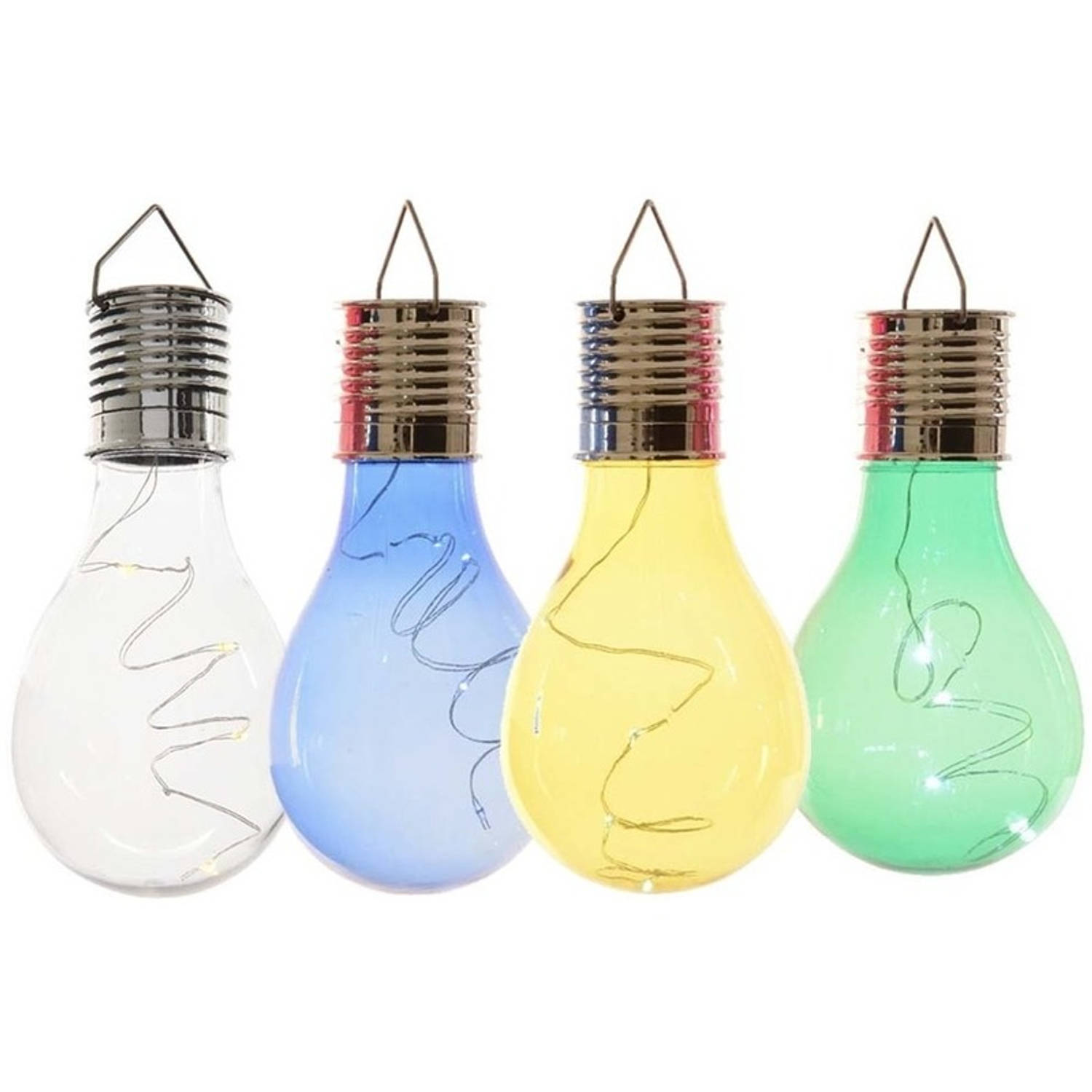 4x Buitenlampen/tuinlampen lampbolletjes/peertjes 14 cm transparant/blauw/groen/geel - Buitenverlichting