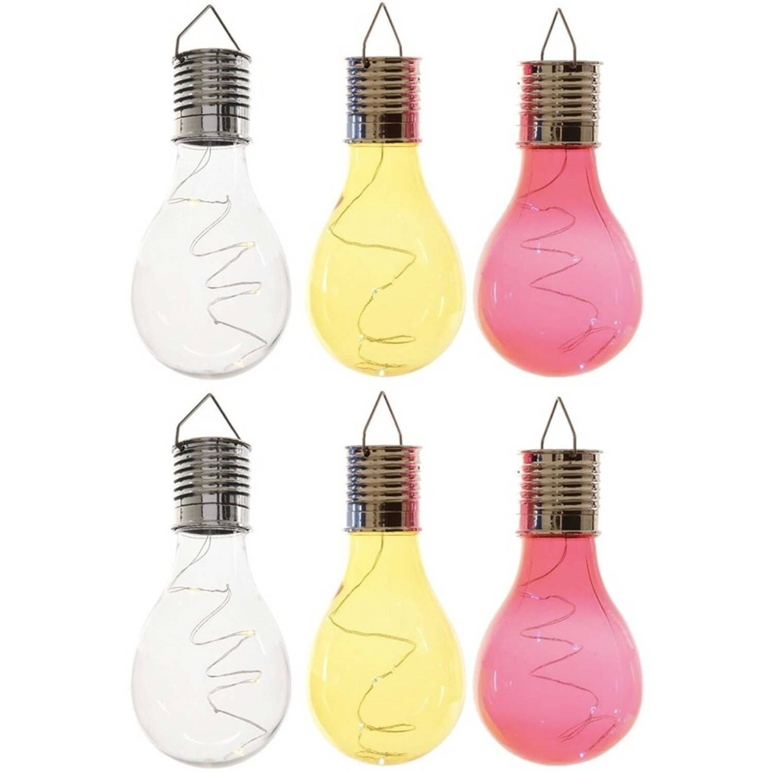6x Buitenlampen/tuinlampen lampbolletjes/peertjes 14 cm transparant/geel/rood - Buitenverlichting