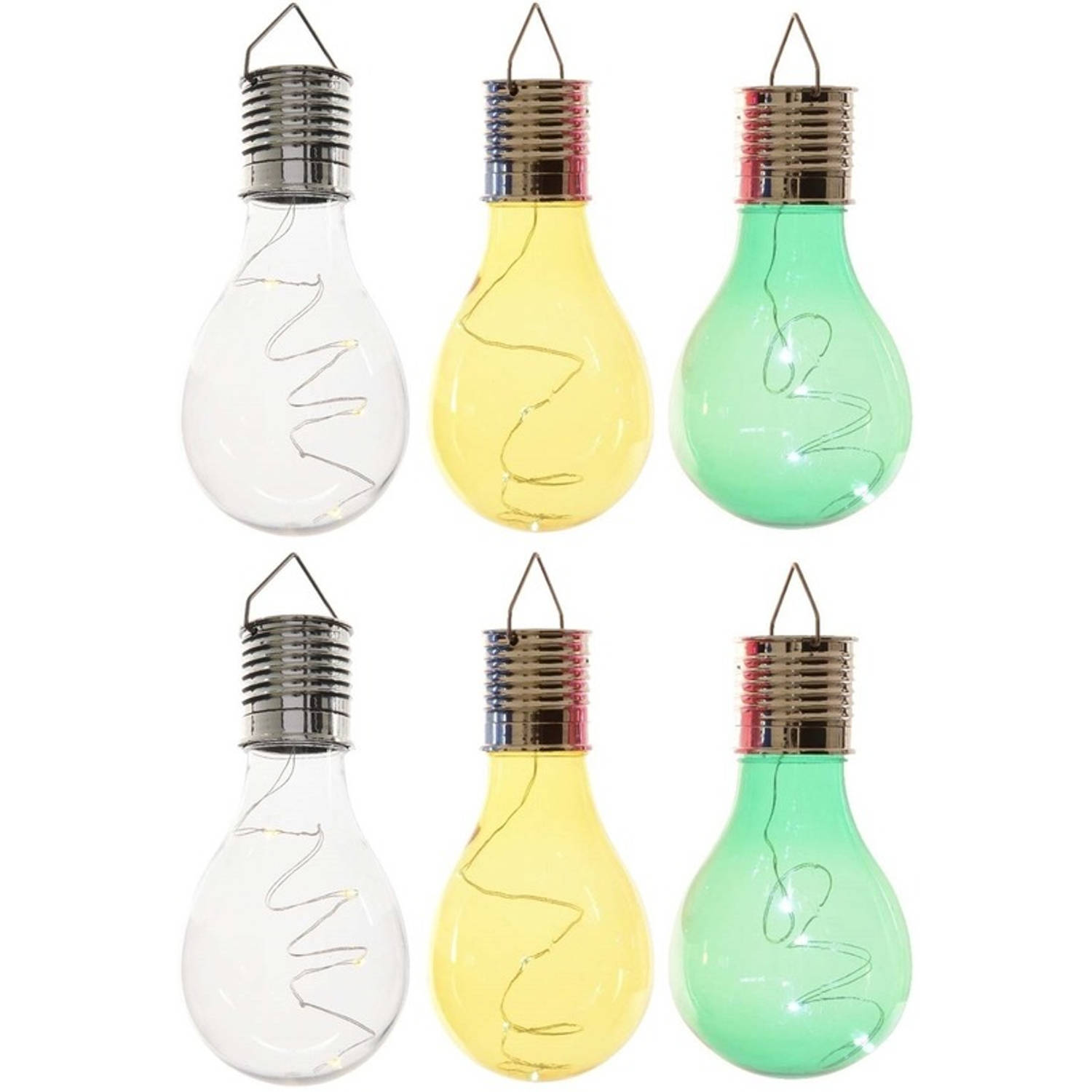 6x Buitenlampen-tuinlampen Lampbolletjes-peertjes 14 Cm Transparant-groen-geel Buitenverlichting