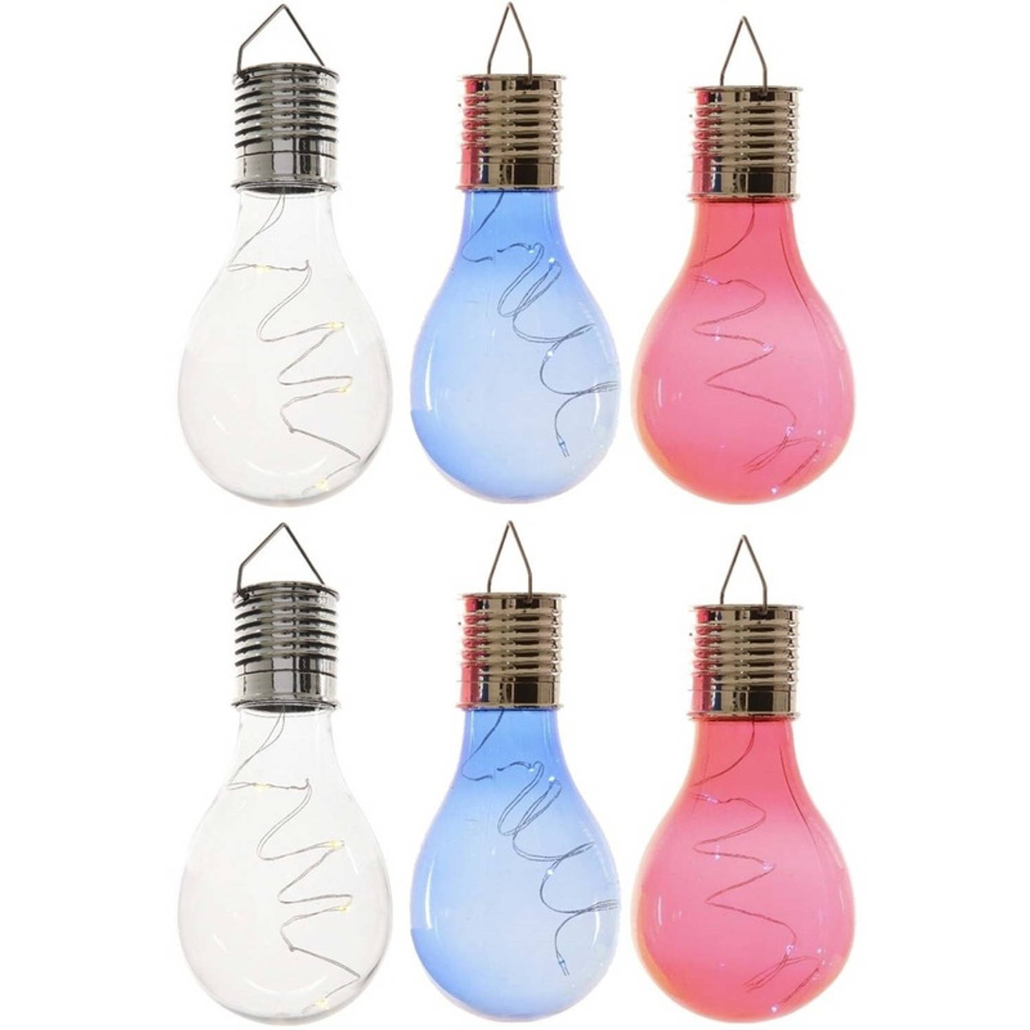 6x Buitenlampen/tuinlampen lampbolletjes/peertjes 14 cm transparant/blauw/rood - Buitenverlichting