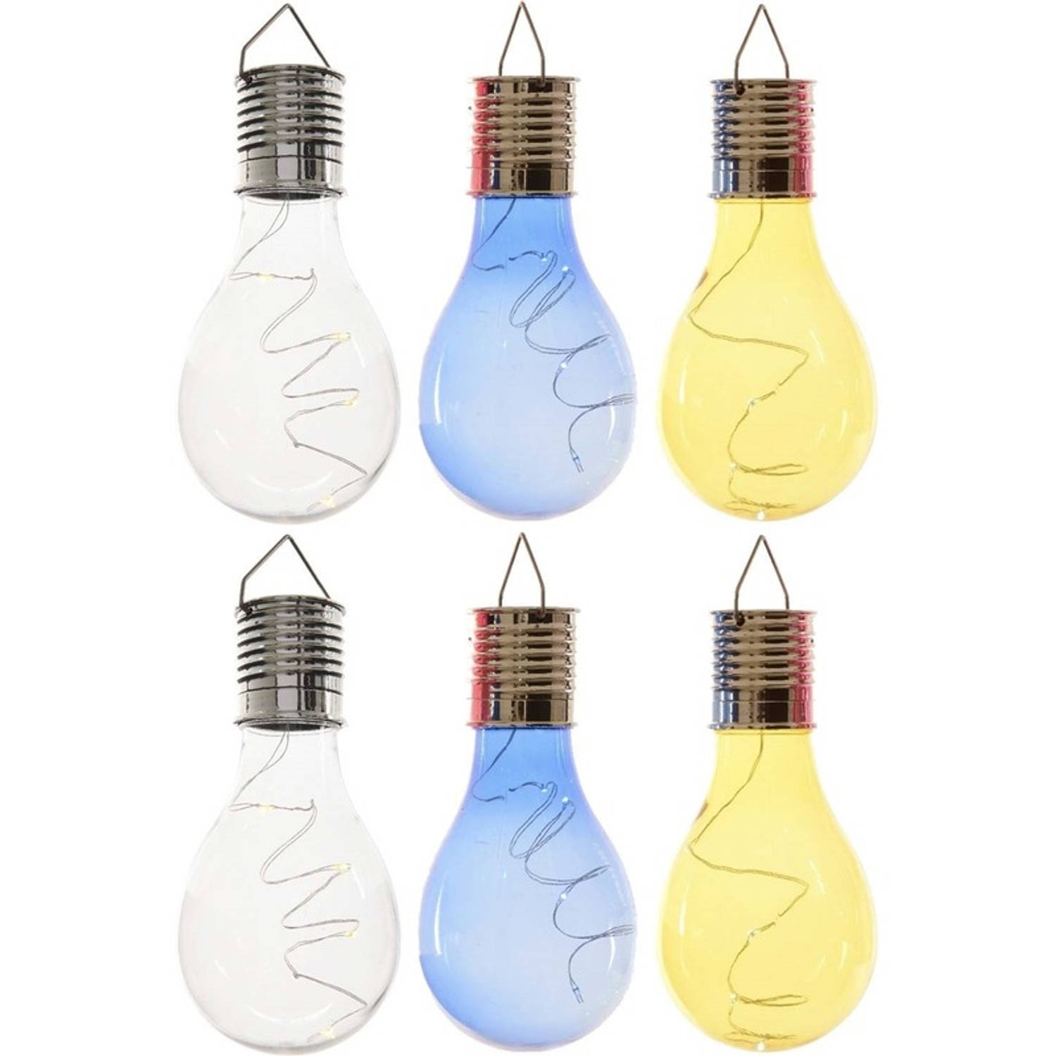 6x Buitenlampen-tuinlampen Lampbolletjes-peertjes 14 Cm Transparant-blauw-geel Buitenverlichting