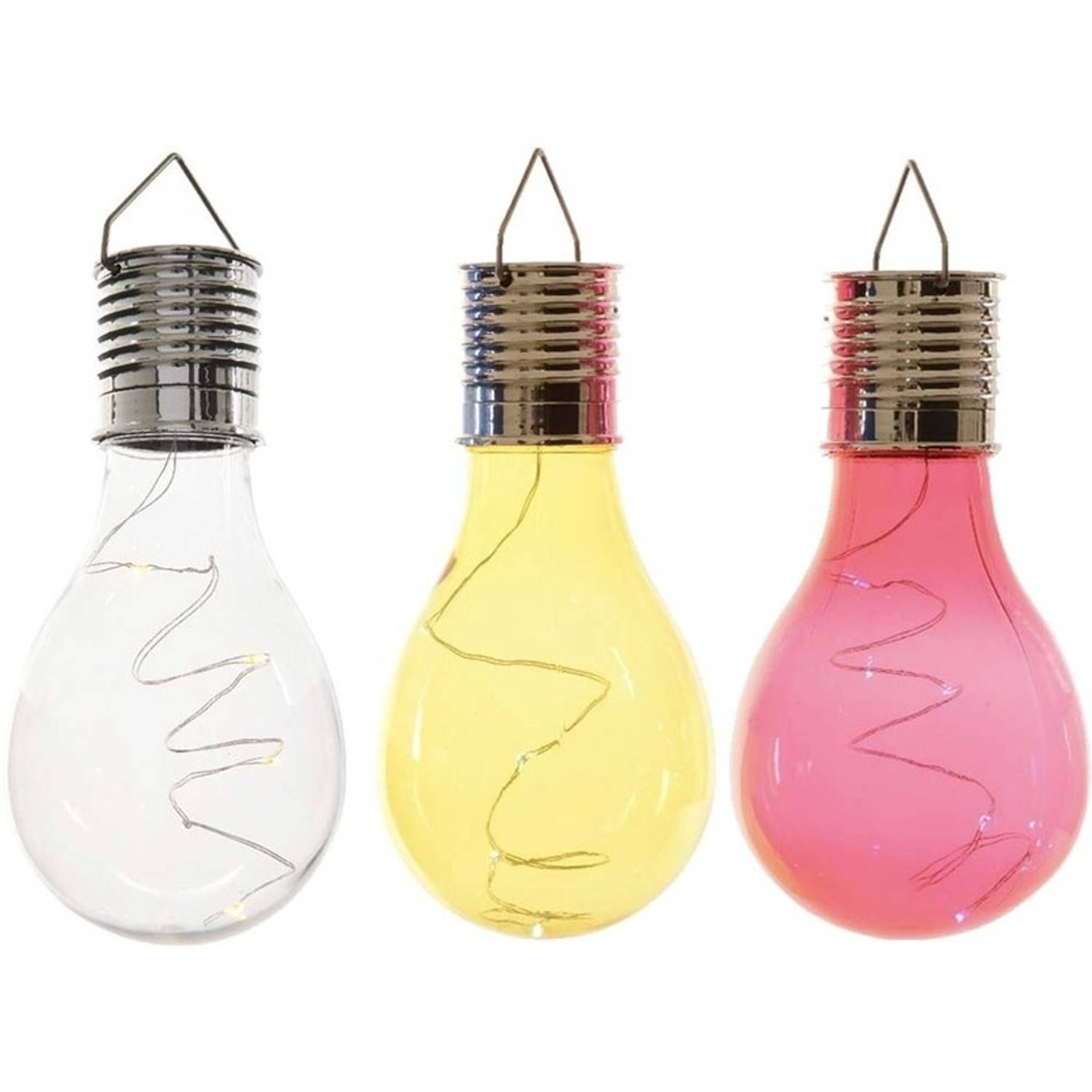 3x Buitenlampen-tuinlampen Lampbolletjes-peertjes 14 Cm Transparant-geel-rood Buitenverlichting