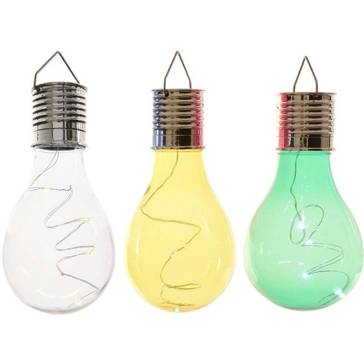 3x Buitenlampen-tuinlampen Lampbolletjes-peertjes 14 Cm Transparant-groen-geel Buitenverlichting