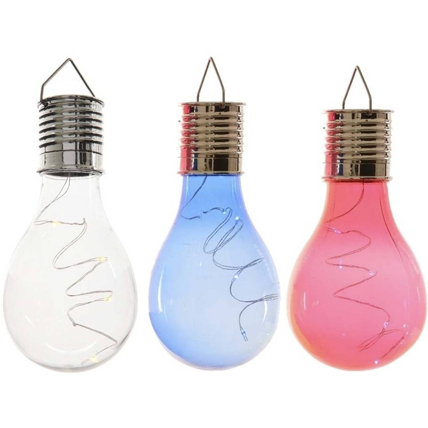 3x Buitenlampen-tuinlampen Lampbolletjes-peertjes 14 Cm Transparant-blauw-rood Buitenverlichting