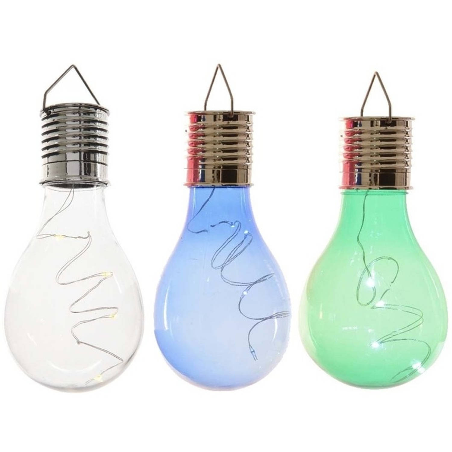 3x Buitenlampen/tuinlampen lampbolletjes/peertjes 14 cm transparant/blauw/groen - Buitenverlichting