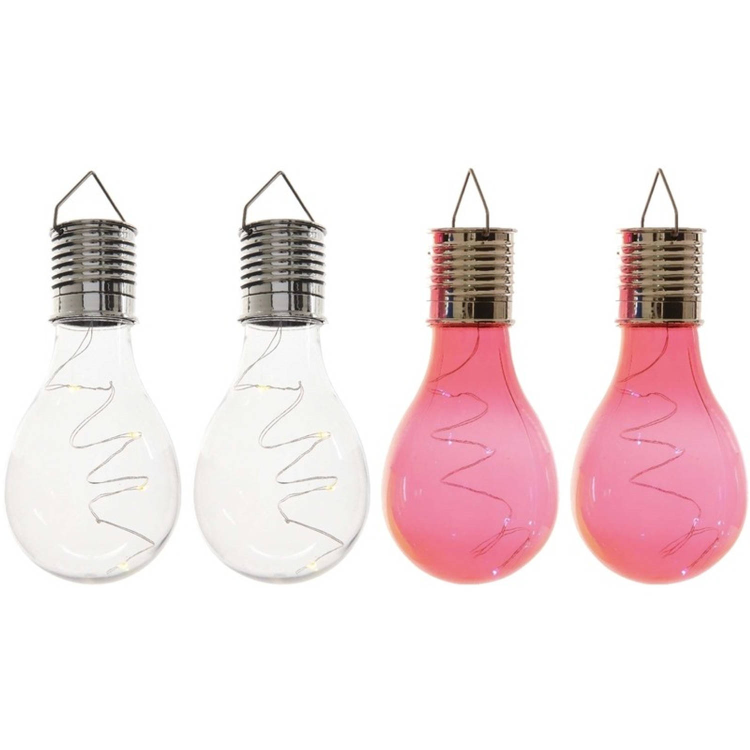 4x Buitenlampen/tuinlampen lampbolletjes/peertjes 14 cm transparant/rood - Buitenverlichting