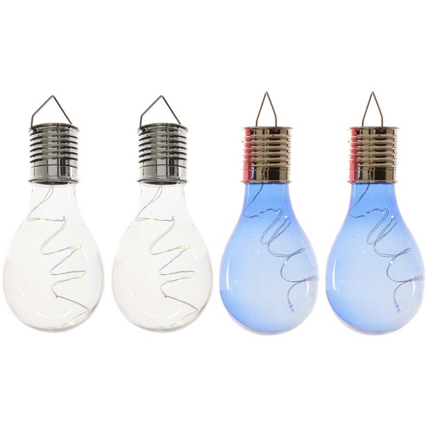 4x Buitenlampen/tuinlampen lampbolletjes/peertjes 14 cm transparant/blauw - Buitenverlichting