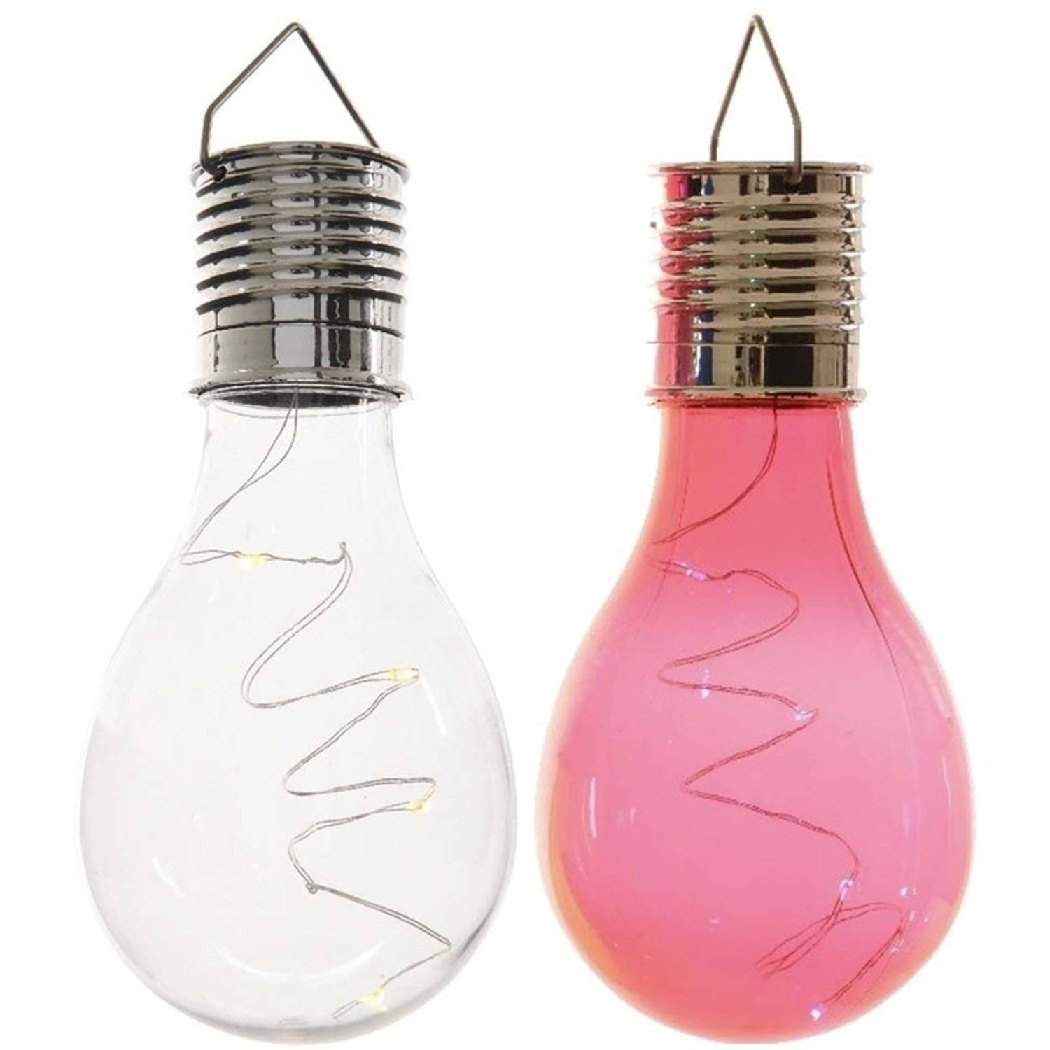 2x Buitenlampen/tuinlampen lampbolletjes/peertjes 14 cm transparant/rood - Buitenverlichting