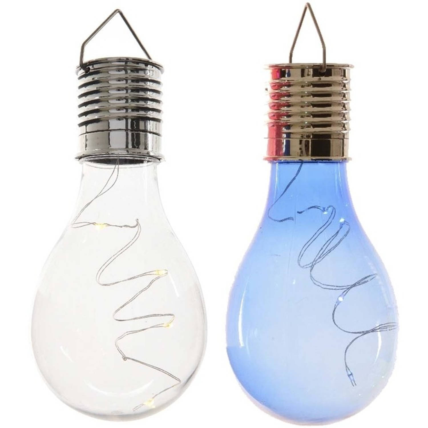 2x Buitenlampen/tuinlampen lampbolletjes/peertjes 14 cm transparant/blauw - Buitenverlichting