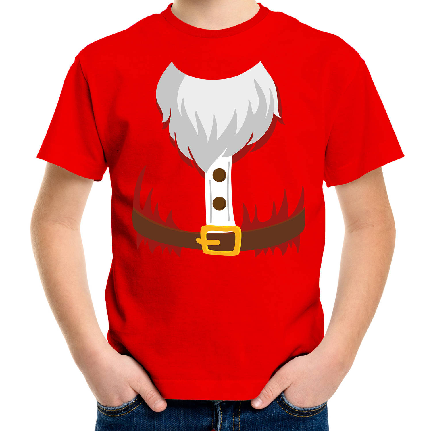 Kerstman kostuum verkleed t-shirt rood voor kinderen M (116-134) - Kerst kostuums