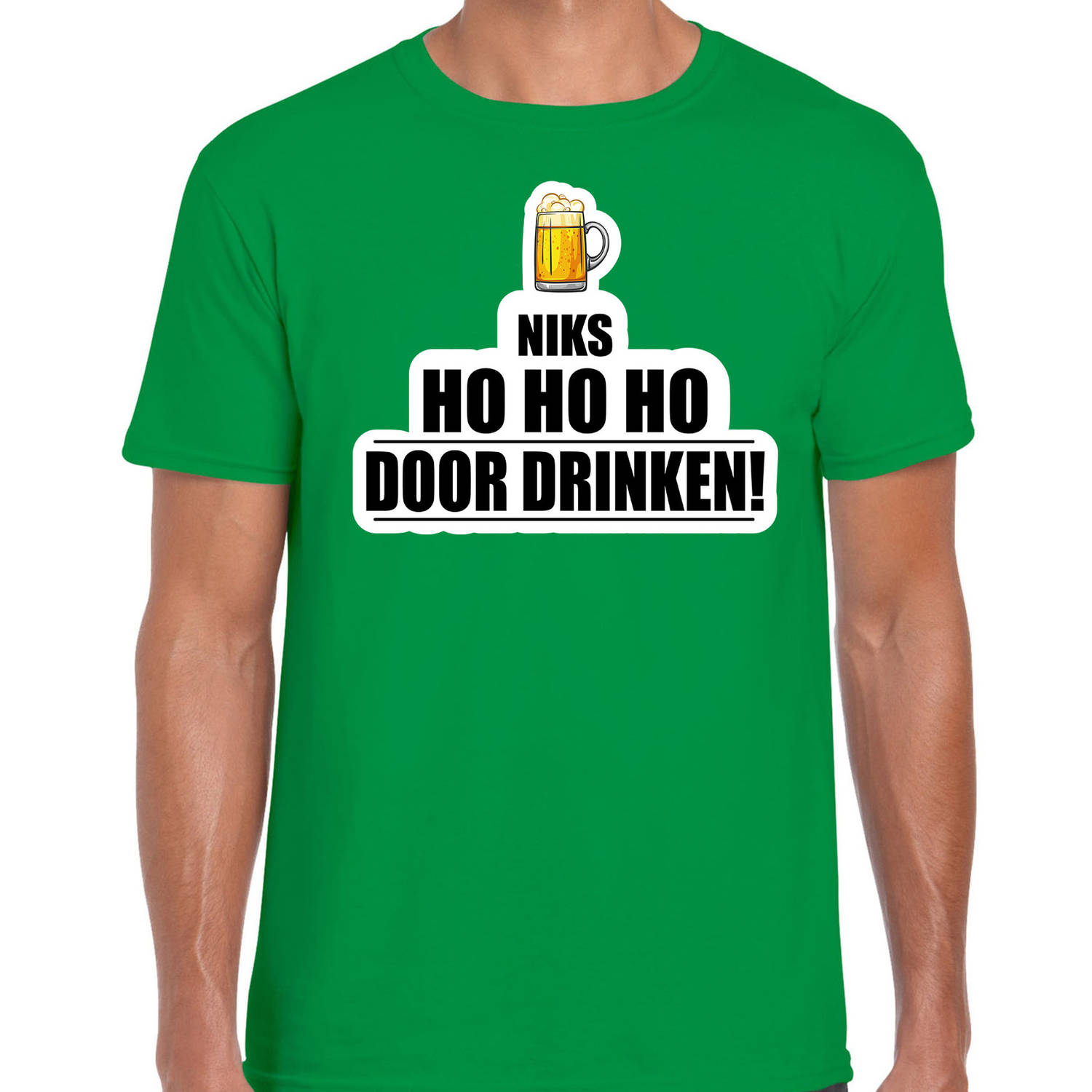 Niks ho ho ho bier doordrinken foute Kerst t-shirt groen voor heren M - kerst t-shirts