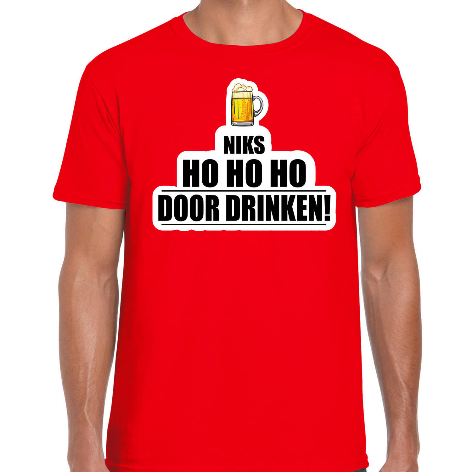 Niks ho ho ho bier doordrinken foute Kerst t-shirt rood voor heren M - kerst t-shirts