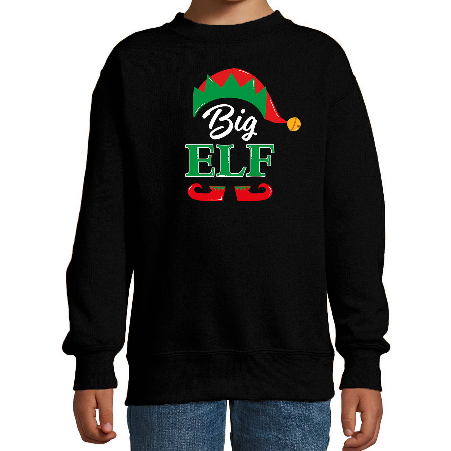 Big elf Kerstsweater / Kersttrui zwart voor kinderen 9-11 jaar (134/146) - kerst truien kind