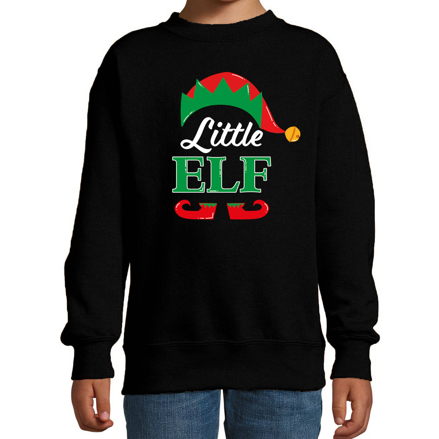 Little elf Kerstsweater / Kersttrui zwart voor kinderen 9-11 jaar (134/146) - kerst truien kind