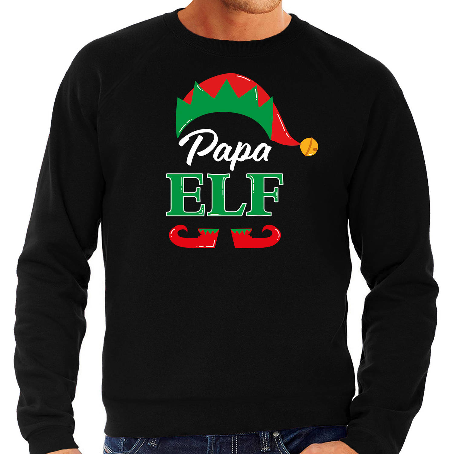 Papa elf foute Kerstsweater / Kersttrui zwart voor heren XL - kerst truien