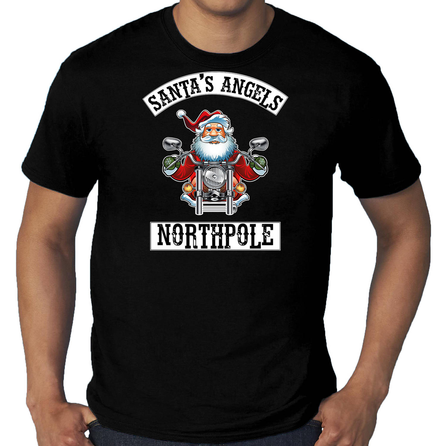 Zwart Kerstshirt / Kerstkleding Santas angels Northpole voor heren grote maten 3XL - kerst t-shirts